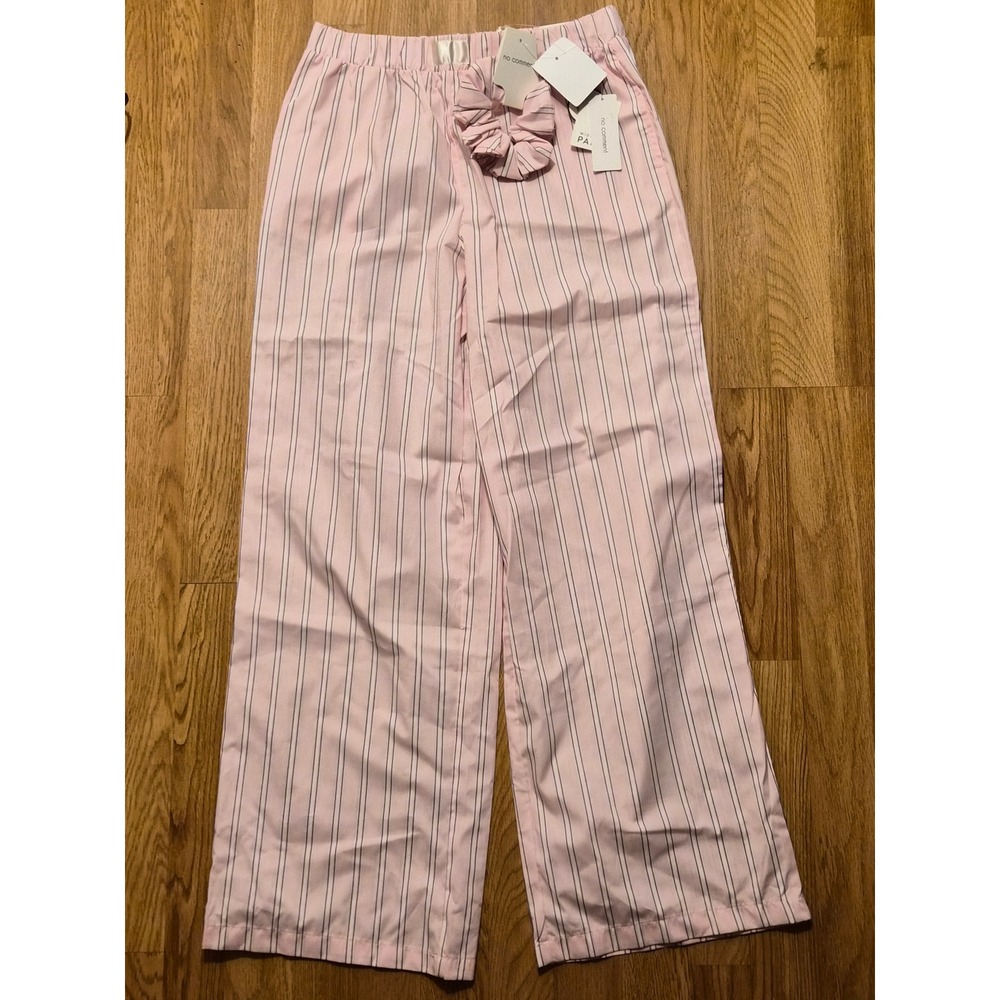 No Comment Pink Striped Wide Leg Pants Mid Rise Elastic Waist Scrunchie Set M
